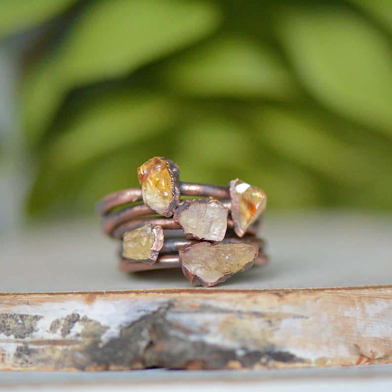 Citrine Ring Raw Stone Jewelry November Birthstone Ring Unique Gift for Her Electroformed Jewelry Stacking Ring Bohemian Ring