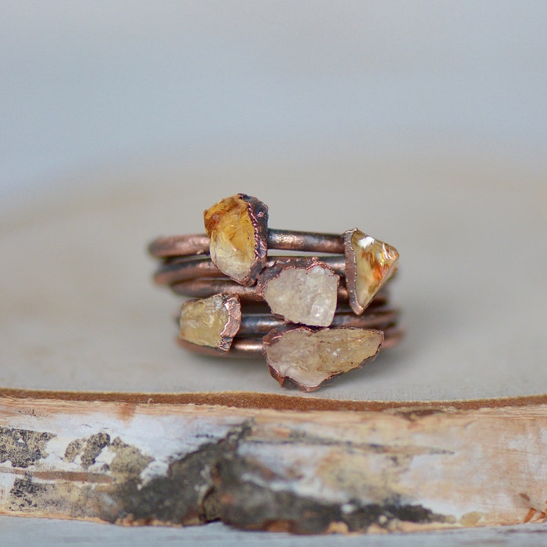 Citrine Ring Raw Stone Jewelry November Birthstone Ring Unique Gift for Her Electroformed Jewelry Stacking Ring Bohemian Ring
