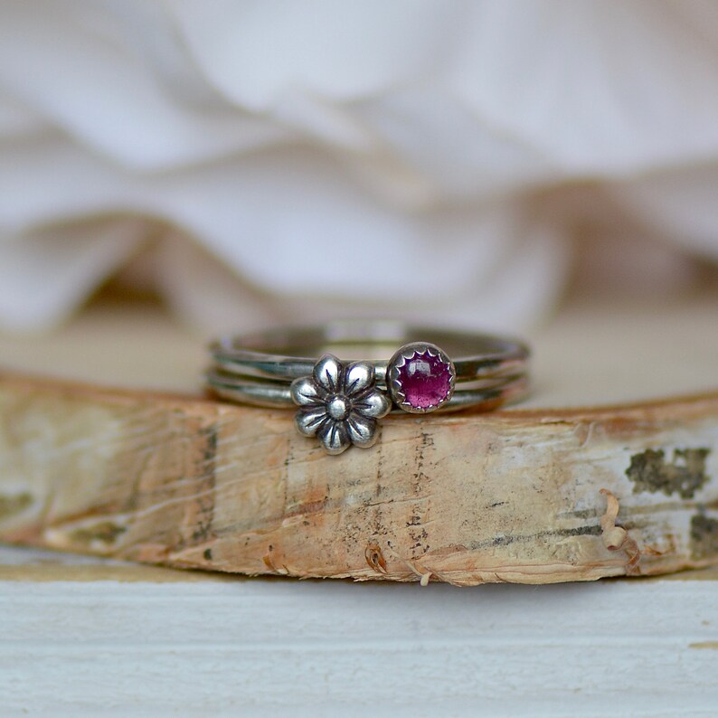 Pink Tourmaline Ring Dainty Gemstone Ring Promise Ring for her Sterling Silver Jewelry Stackable Ring Crystal Ring Boho Silver Ring