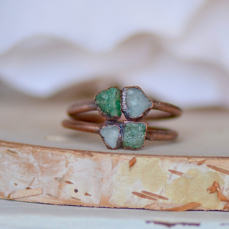 Emerald Aquamarine Ring Raw Stone Ring Electroformed | Etsy