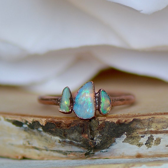 Raw Opal Ring Multi Stone Ring Electroformed Jewelry Raw - Etsy