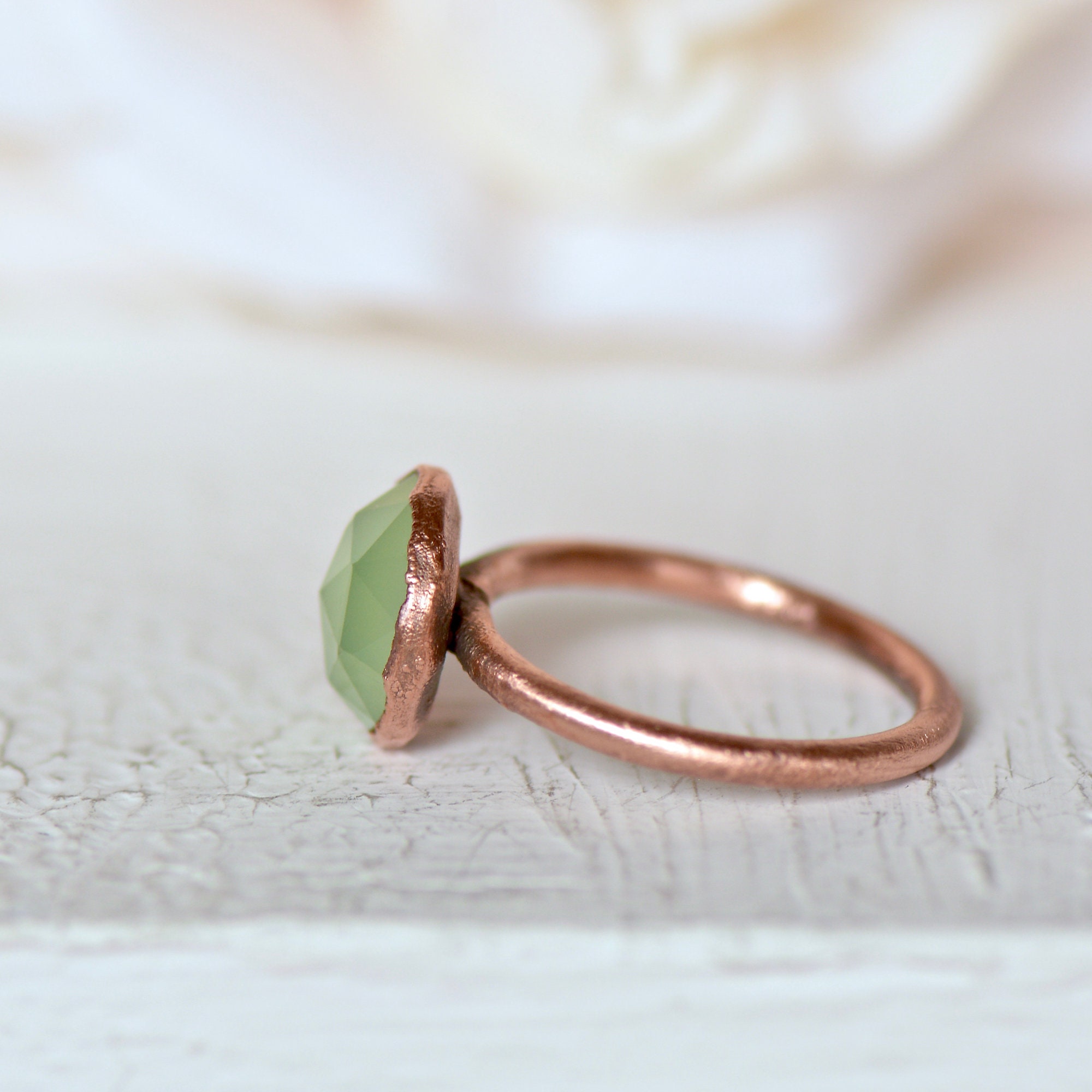 Prehnite Ring Green Gemstone Ring Copper Ring Raw Crystal Etsy