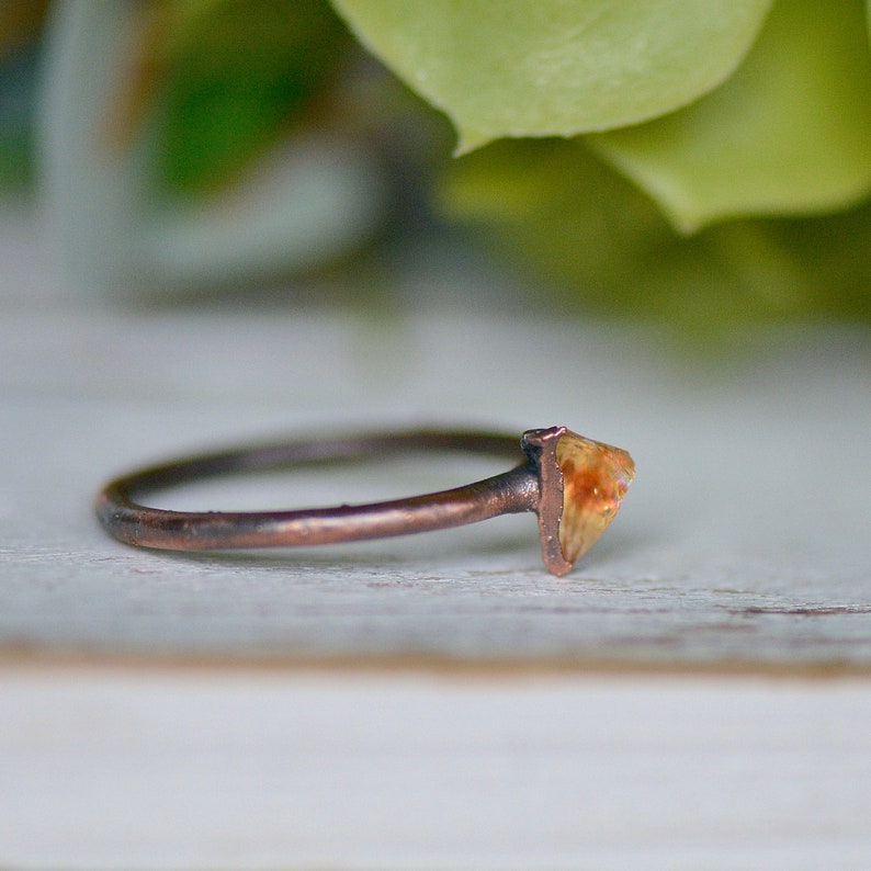 Citrine Ring Raw Stone Jewelry November Birthstone Ring Unique Gift for Her Electroformed Jewelry Stacking Ring Bohemian Ring