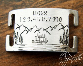 Semi Truck Custom Pet Collar Tag, Slide On Tag, Truck Driver, Trucker, Hand Stamped, Silent, Slip On, Custom Pet Identification Tag