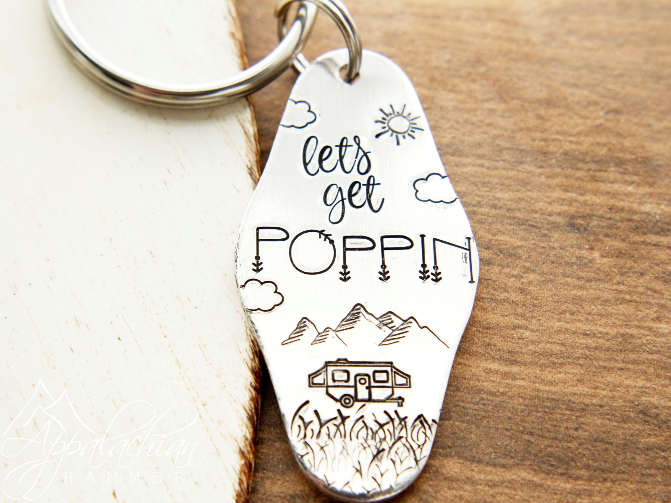 Pop Up Travel Trailer Gift Box Personalized wording on key chain option. 