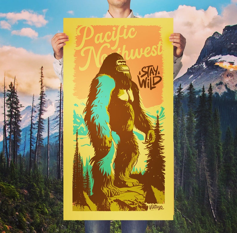 Bigfoot Stay Wild. HUGE 3ft handmade print image 1