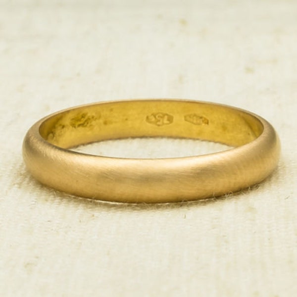 Industrial Distinctive 18K Yellow Gold 3.8mm Wide Half Round Comfortable Brushed Textured Satin Matte Finish Wedding Band FREE SHIPPING!