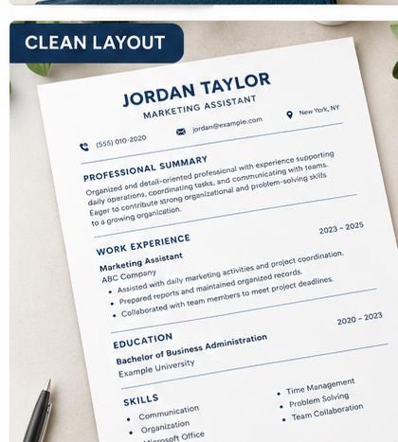 Printable Resume Template PDF, Minimalist Professional CV, Simple One ...