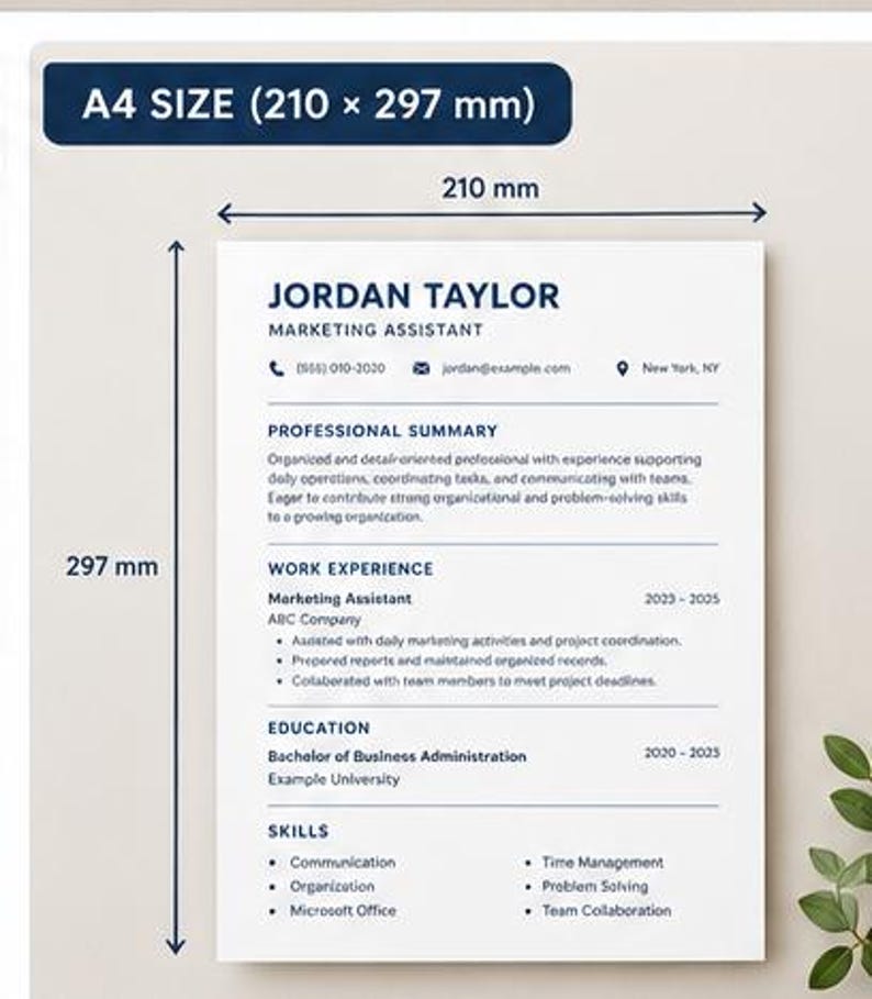 Printable Resume Template PDF, Minimalist Professional CV, Simple One ...