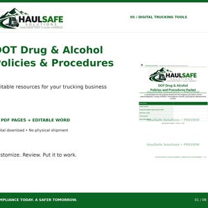 DOT Drug and Alcohol Policy Framework | CDL Testing Program Logs, Editable Word and PDF