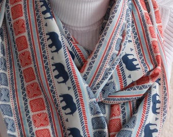 Elephant Print Infinity Scarf: Boho Chiffon Fashion Scarf