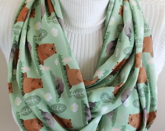Bufanda de marmota, bufanda de animales, bufanda infinita de topo, ideas de regalos para el Día de la Marmota, accesorios de moda, regalo para la mejor amiga