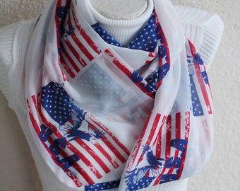 American Flag Scarf USA Gifts Infinity American Eagle Scarf Independence Day Patriotic Scarf  American Flag Gifts for Women