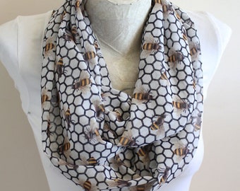 Honeycomb Bee Infinity Scarf: Animal Lover Gift
