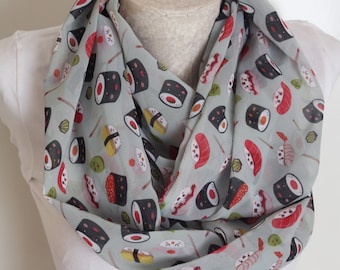 Sushi Scarf Foodie Chef Gifts for Her Infinity Scarf Japanese Food Women Accessories Sashimi Sushi Set Wasabi Culinary Gifts