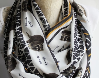 Bufanda infinita de mapache: Bufanda de gasa con estampado animal estilo bohemio