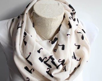 Swan Printed İnfinity Scarf ,Black and White Infinity Scarf, Fall Fashion, Women Accessories