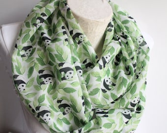 LORVIES Cute Pandas Pattern Silk Scarf Lightweight Long Scarf Shawl Wrap for Women
