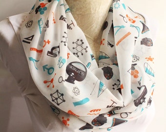 Science Infinity Scarf: Molecule & DNA Print Chiffon Scarf