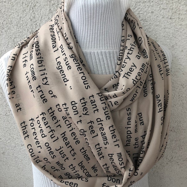 The Alchemist Book Infinity Scarf Quote Scarf Paulo Coelho Books The Alchemist Gifts for Book Lover Quote Gifts