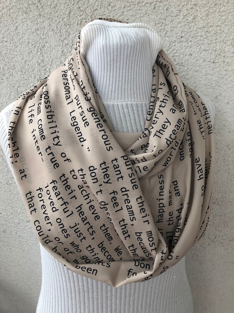 The Alchemist Book Infinity Scarf Quote Scarf Paulo Coelho Books The Alchemist Gifts for Book Lover Quote Gifts