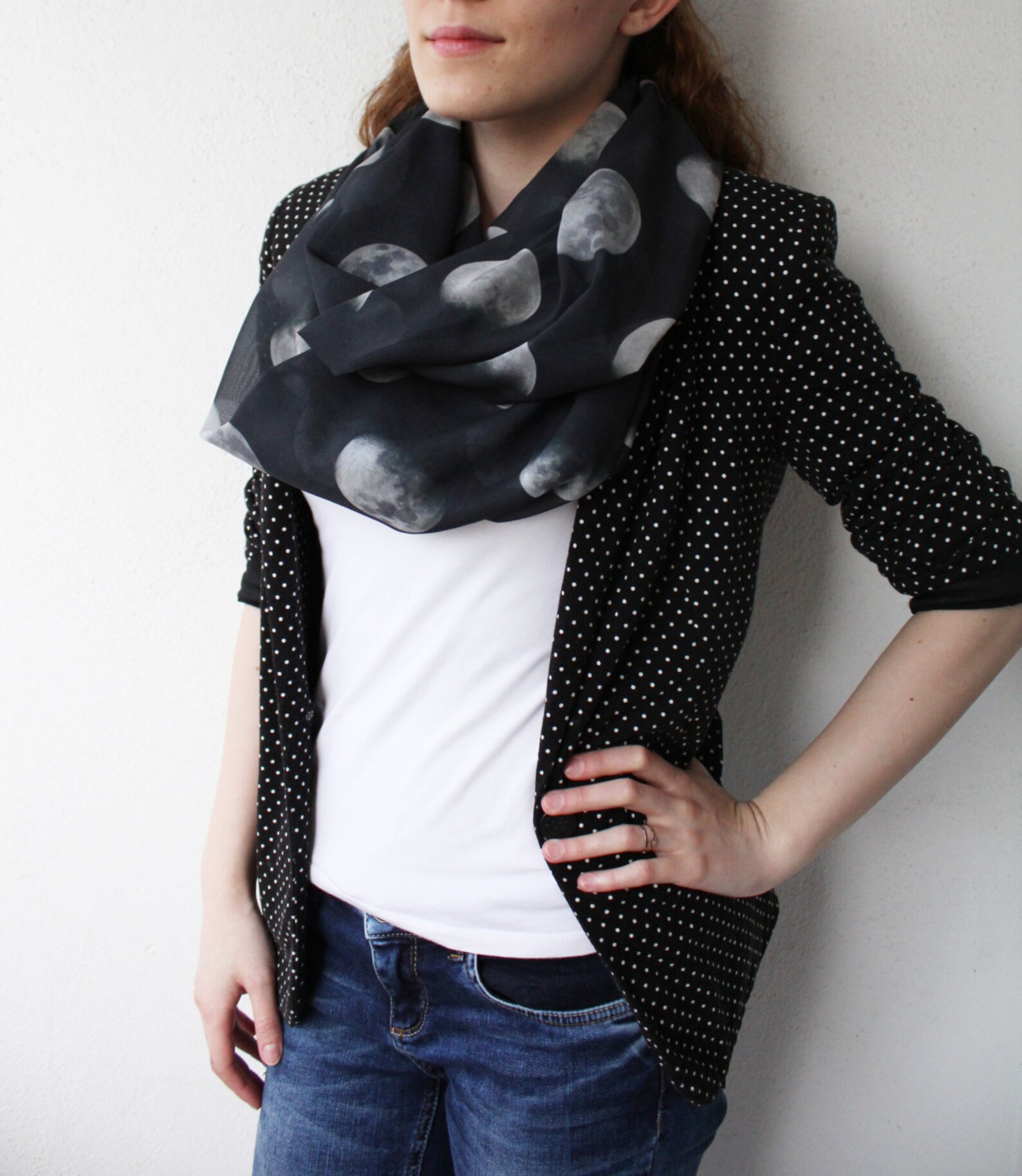 Moon Scarf Moon Phases Scarf Moon Phases Printed Chiffon Etsy