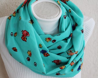 Fish Scarf ,Colorful Fishh Printed Infinity Scarf , Fashion Accessories , Gift Ideas for Her