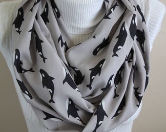 Killer Whale Scarf - Orca Whale Infinity Scarf Whale Shark Gift For Women Ocean Animals Unique Fashion Gifts for Friend Christmas Giftt Idea