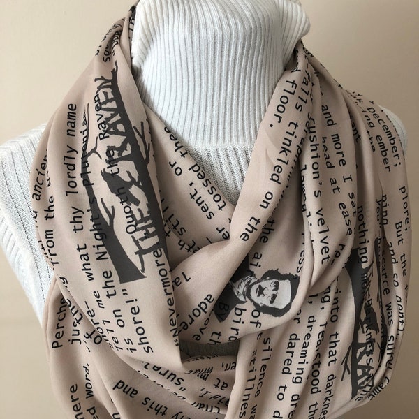 The Raven Scarf Edgar Allan Poe Infinity Scarf The Raven Gifts Poem Scarf The Raven Gifts Poetry Accesories