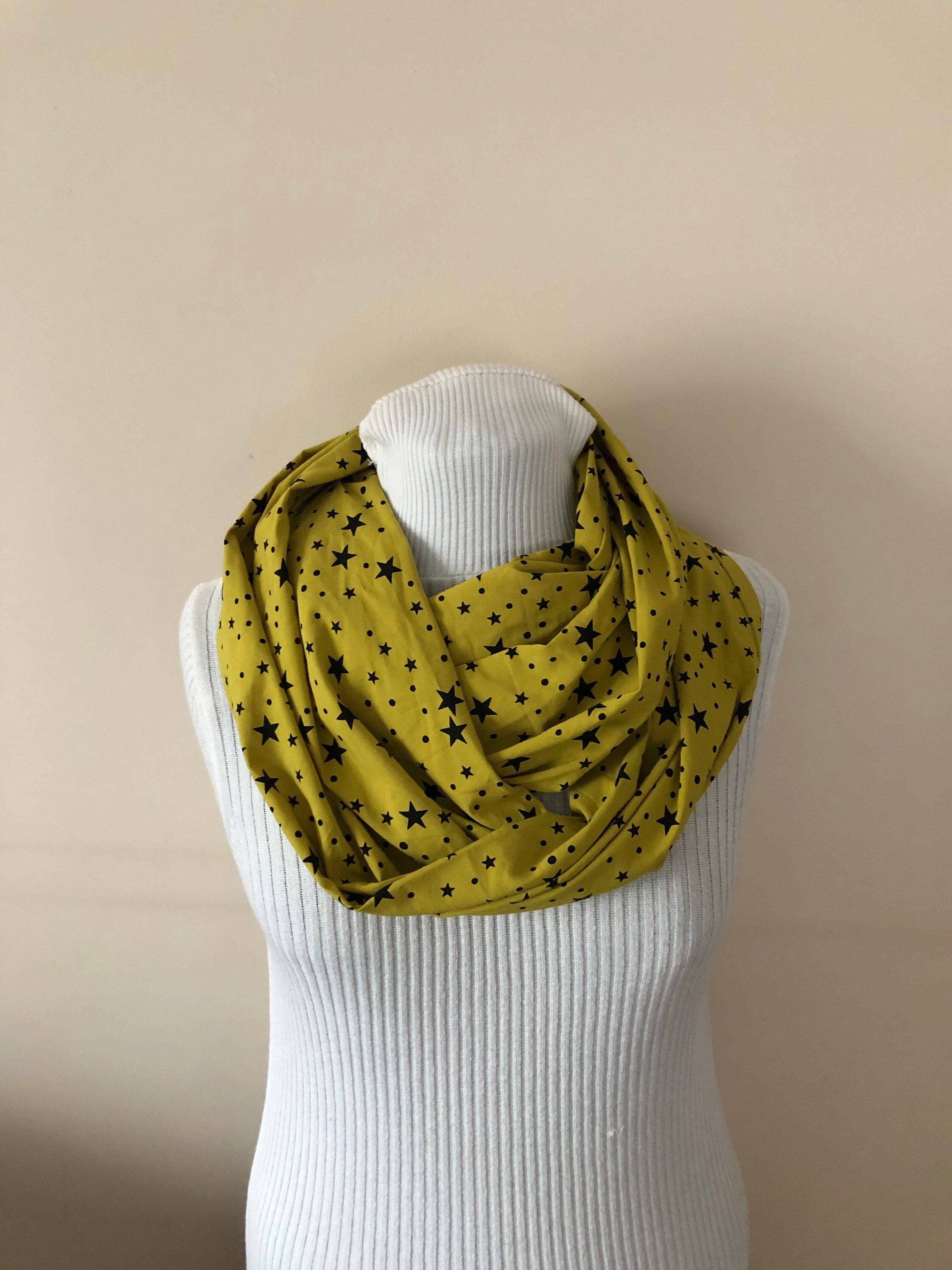 Star Print Scarf, Black Cotton Scarf, Printed Scarves