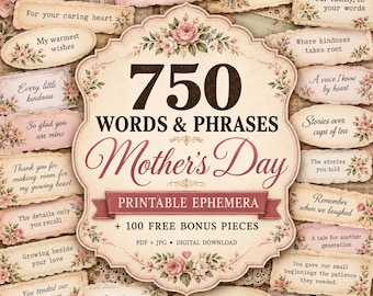 Vintage Mother's Day Sentiments, Floral Junk Journal Ephemera (Digital Download)