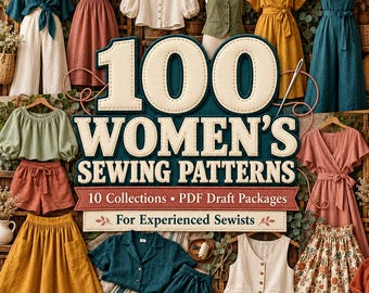 100 Women's Sewing Pattern Drafts PDF Bundle, Pants, Dresses, Tops, Skirts (Digital Download)