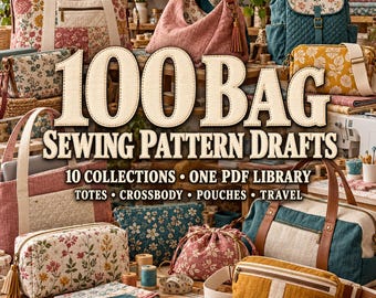 100 Bag Sewing Pattern Drafts PDF Bundle, Tote, Crossbody, Sling, Pouch (Digital Download)