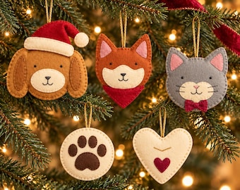 Felt Pet Christmas Ornament Patterns 18 Dog, Cat & Keepsake Designs, PDF + SVG