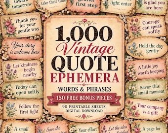 Vintage Quote Ephemera: 1 000 inspirerande ord och fraser, utskrivbart skräpjournalpaket