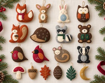 Christmas Felt Ornament Patterns 12 Woodland Animals, 6 Forest Designs, PDF and SVG Bundle