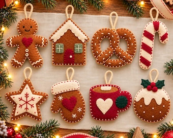 Christmas Felt Ornament Pattern Bundle 48 Nordic and Gingerbread Designs, PDF SVG