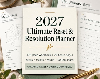 2027 New Year Reset Planner, Undated Goal Workbook with Habit Tracker and 90-Day Plan