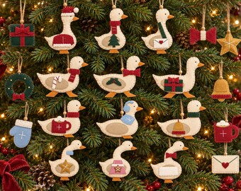 Christmas Goose Felt Ornament Patterns: 12 Designs, PDF & SVG Sewing Bundle