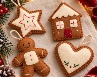 Gingerbread Felt Ornament Patterns 12 Christmas Cookie Designs, PDF Sewing Templates & SVG Files