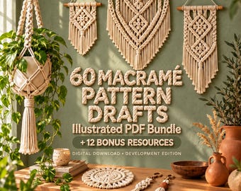 PDF-paket med makramémönster: 60 makraméutkast för väggbonader, växthängare och ornament