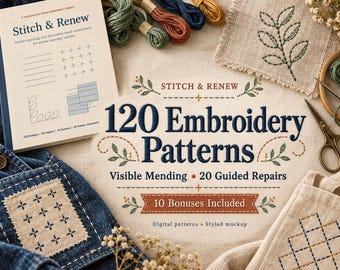 PDF-paket med broderi om synliga lagningar: 120 mönster, 20 reparationsprojekt