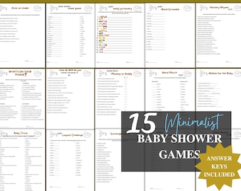 Baby Shower Games Bundle, Minimalist Gender Neutral Baby Sprinkle Activities, Printable Funny Simple Baby Shower Games, Fun Activity, Canva.
