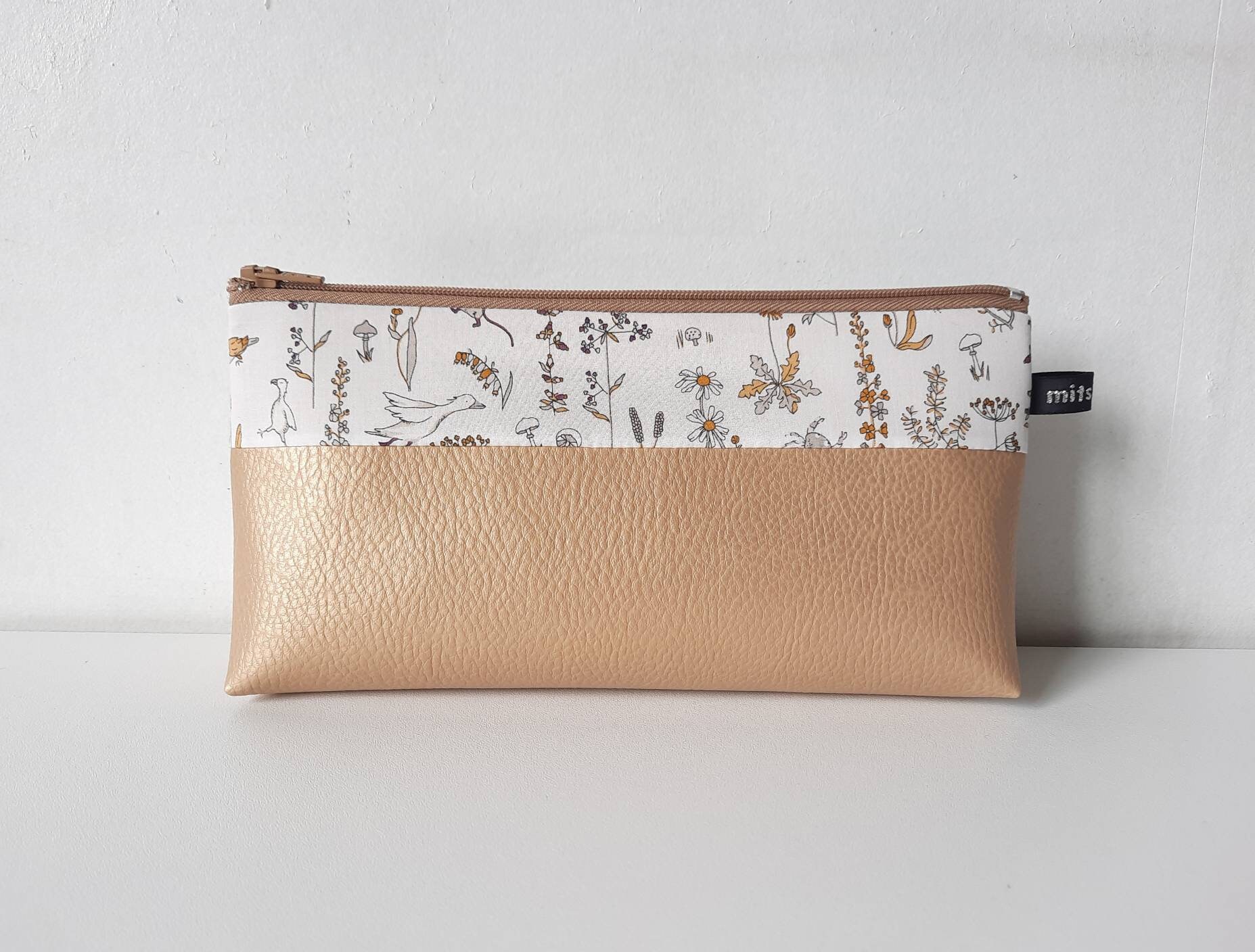 Trousse d'école Enfant en Simili Cuir Doré et Tissu Liberty Théo