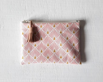 Petite pochette porte monnaie en tissu écailles rose / Trousse femme tissu