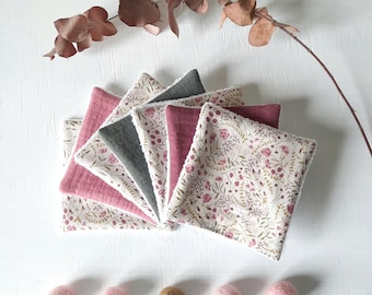 Lot de 7 lingettes démaquillantes lavables avec pochette réutilisable / cotons démaquillants réutilisables / idée cadeau fait main