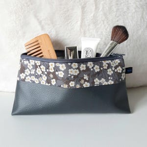Trousse à maquillage gris et tissu Liberty of London Mitsi / Trousse de toilette femme / Pochette tissu femme / Cadeau femme