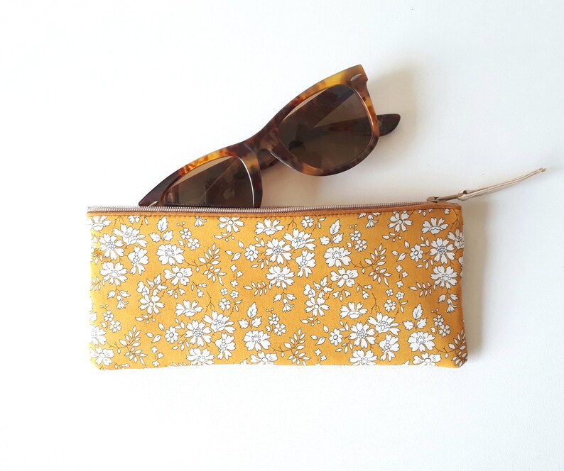 Etui à lunettes molletonné en tissu Liberty of London Capel moutarde / Etui à lunettes de soleil souple / Cadeau Fête des mères image 5