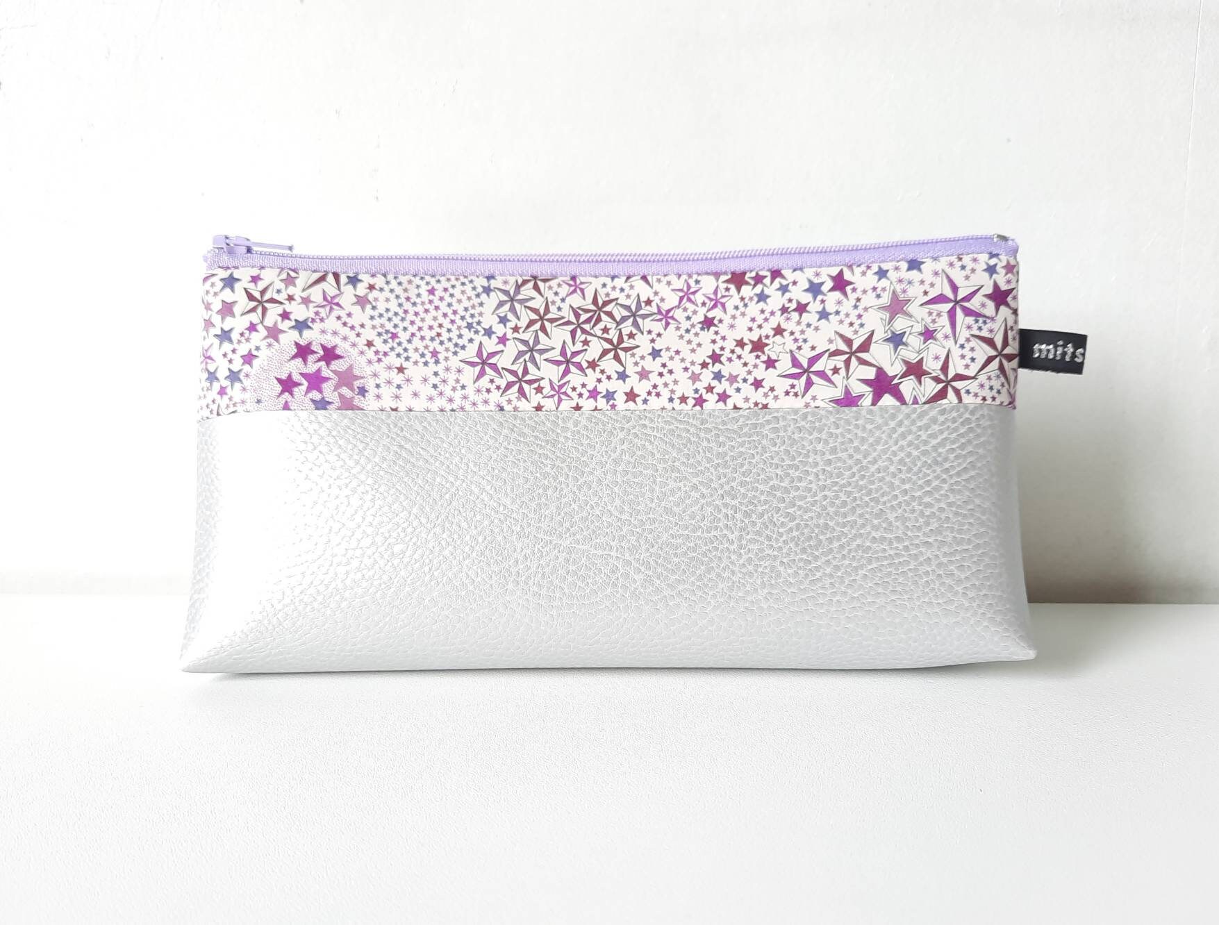 Trousse d'école Enfant en Simili Cuir Argenté et Tissu Liberty Adelajda