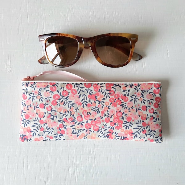 Etui à lunettes molletonné en tissu Liberty of London Wiltshire corail / Etui à lunettes de soleil souple / Cadeau femme